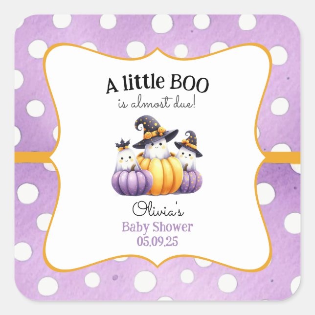 Ein kleines Boo Ghost Halloween Kinderdusche Quadratischer Aufkleber (Vorderseite)
