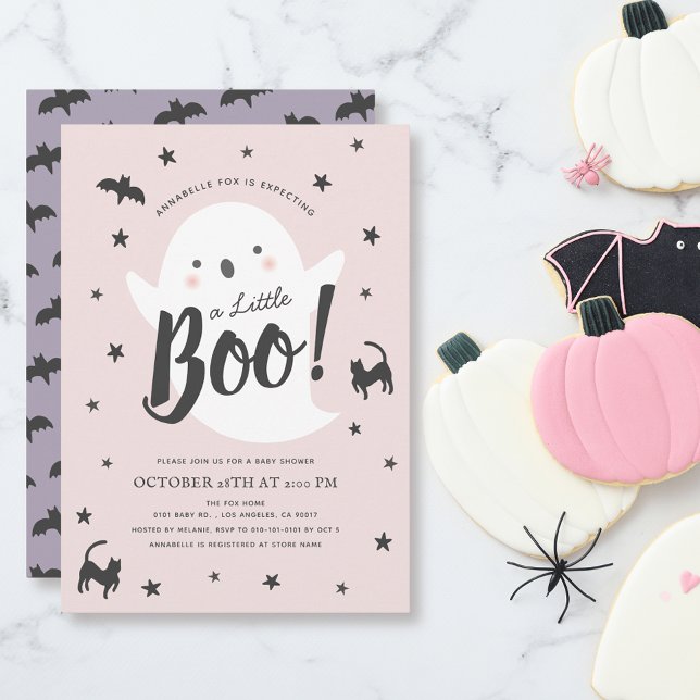 Ein kleines Boo Ghost Halloween Pink Girl Babydusc Einladung (Von Creator hochgeladen)