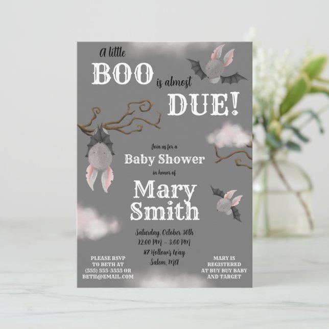 Ein kleines BOO ist fast fällig! Babydusche zum Th Einladung (Stehend Vorderseite)