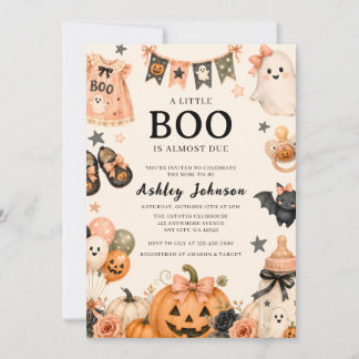 Ein kleines Boo kommt bald Pink Halloween Baby Ges Einladung