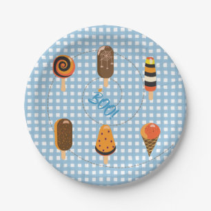 Ein kleines Boo steht bevor Hellblaue Gingham-Eisc Pappteller