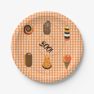 Ein kleines Buh ist fällig Orange Gingham Eiscreme Pappteller