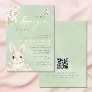 Ein kleines Bunny QR Sage Green Baby Dusche Einladung