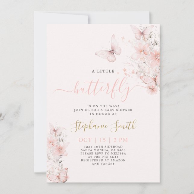 Ein kleines Butterfly-Baby-Duschmädchen - Einladun Einladung (Vorderseite)
