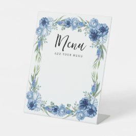 Ein kleines Butterfly Blue Floral Rustic Menu Post Sockelschild