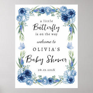 Ein kleines Butterfly Blue Floral Rustikales Begrü Poster