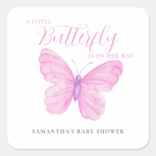 Ein kleines Butterfly Pink Girl Baby Dusche Quadratischer Aufkleber