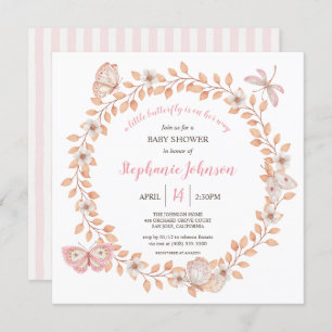 Ein kleines Butterfly Soft Boho Peach Baby Dusche Einladung