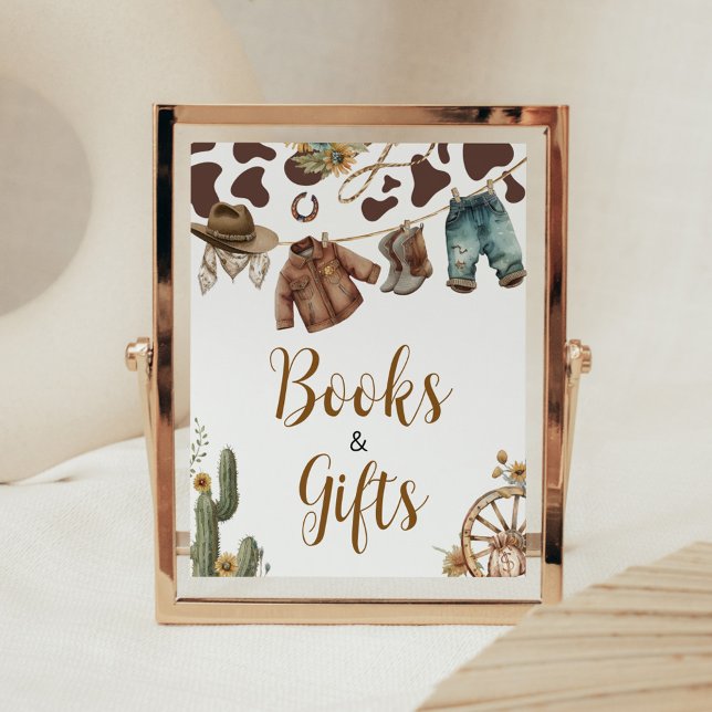 Ein kleines Cowboy-Baby-Duschbücher und Geschenke Poster (A Little Cowboy Baby Shower Books and Gifts Sign)