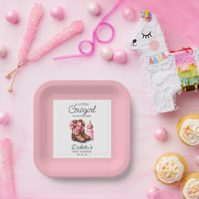 Ein kleines Cowgirl Pink Wester Rodeo Papier Napki Pappteller (Party)