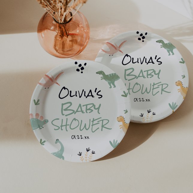 Ein kleines Dino in der Art Dinosaur Babydusche Pappteller (Von Creator hochgeladen)