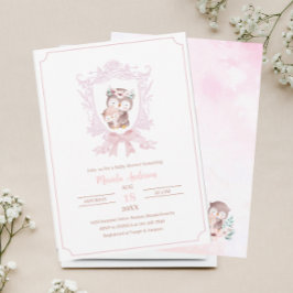 Ein kleines Eule rosa Wappen verbeugt BabyshowEinl Einladung