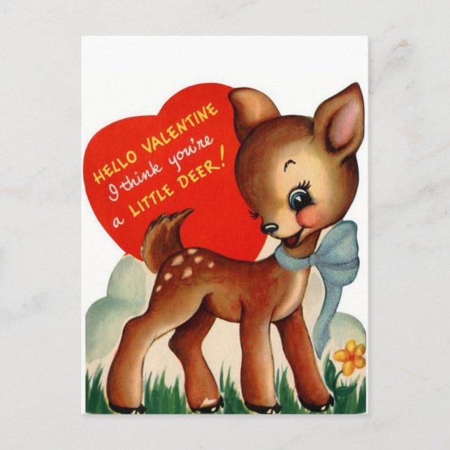 Ein kleines Hirsch | Vintag Valentine | Postkarte (Vorderseite)