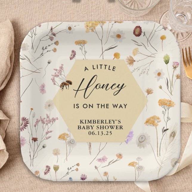 Ein kleines Honey Gender Neutral Baby Bee Baby Sho Pappteller (Von Creator hochgeladen)