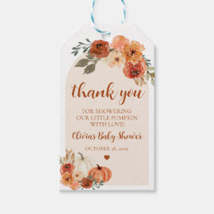 Ein kleines Kürbis-Herbst-Boho-Baby-Shower-Dankesc Geschenkanhänger