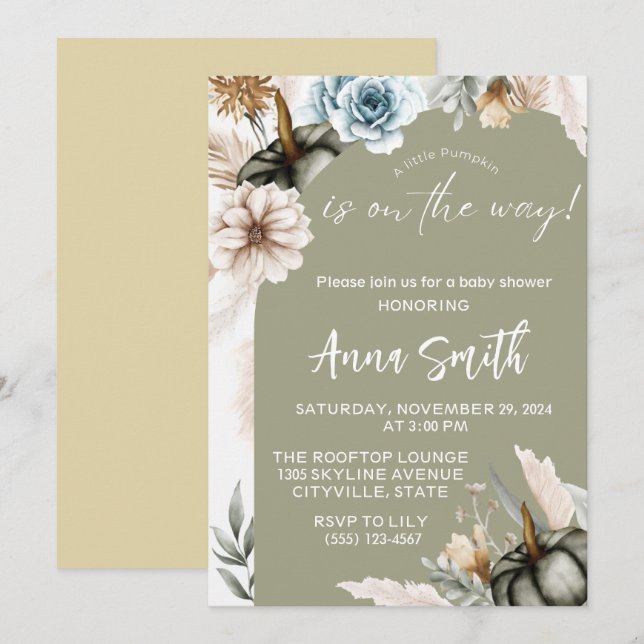 ein kleines Kürbisbaby-Duschbad Einladung (Vorne/Hinten)