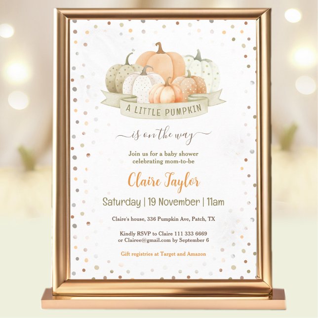 Ein kleines Kürbisgeschlecht-Neutral- oder Baby-Du Einladung (A Little Pumpkin Gender Neutral or Boy Baby Shower Invitation)