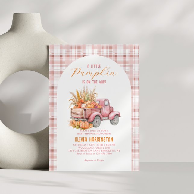 Ein kleines Kürbispink Truck Girl Babydusche Einladung (Von Creator hochgeladen)