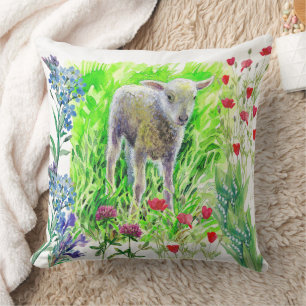 Ein kleines Lamm und Wildblumen Kissen