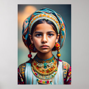 Ein kleines Mädchen aus Afghanistan mit ihrem Schm Poster