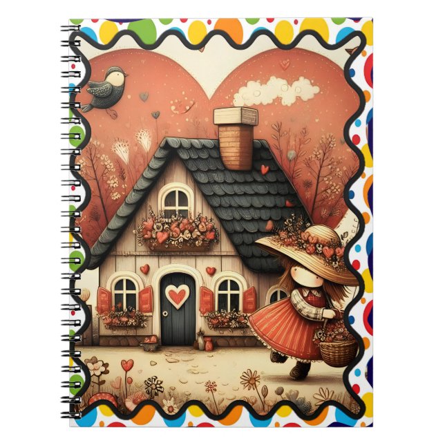 Ein kleines Mädchen läuft vor einem Haus Notizblock (Vorderseite)