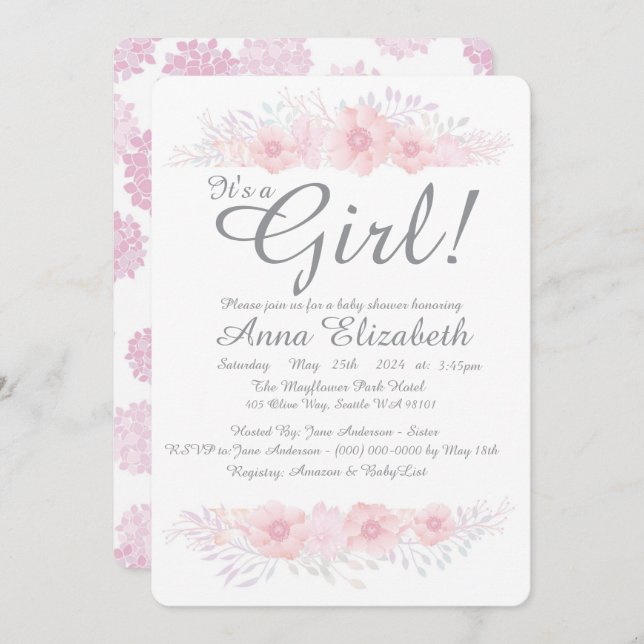 ein kleines Mädchen mit blumengeschmückter, einfac Einladung (Vorne/Hinten)