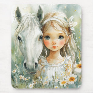 Ein kleines Mädchen mit einem Pferd Mousepad