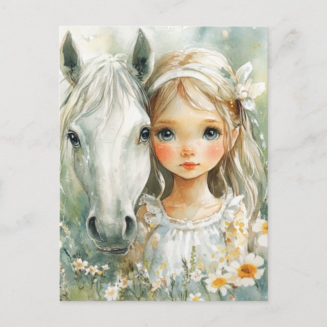 Ein kleines Mädchen mit einem Pferd Postkarte (Vorderseite)