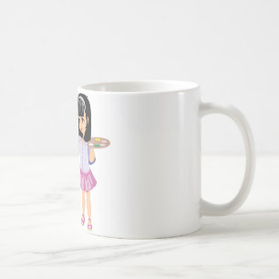 Ein kleines Mädchen mit einer Farben-Palette Tasse