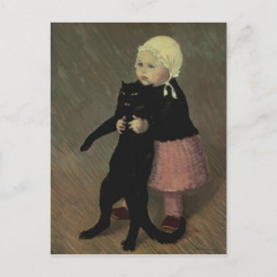 Ein kleines Mädchen mit Katze, 1889 Postkarte