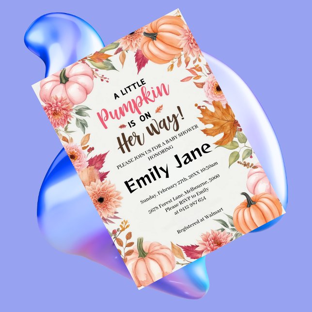 Ein kleines Mädchen Pumpkin Floral Baby Dusche Einladung (Von Creator hochgeladen)