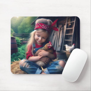 Ein kleines Mädchen umarmt ein Huhn Mousepad