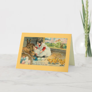 Ein kleines Mädchen und ihre Bunnies Osterkarte Feiertagskarte