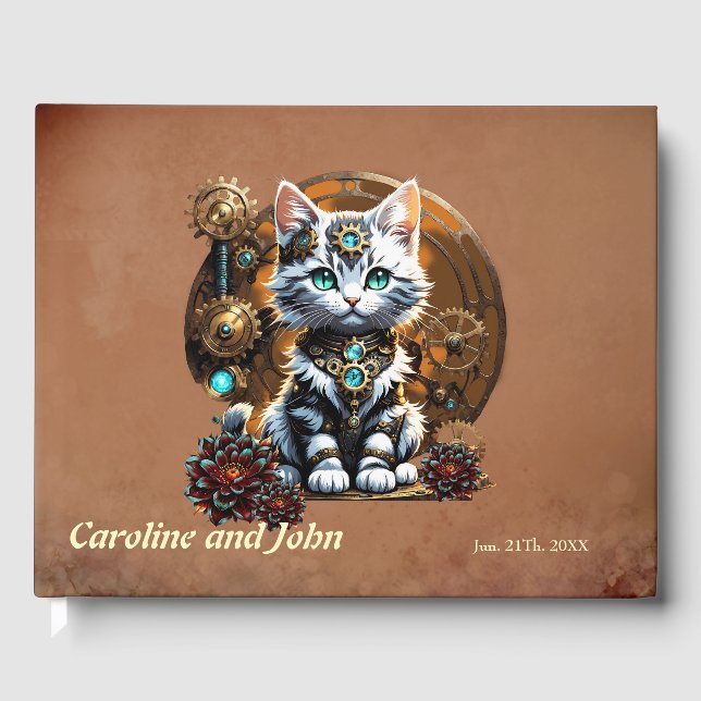 Ein kleines, niedliches Kätzchen im Steampunkstil. Gästebuch (Vorderseite)