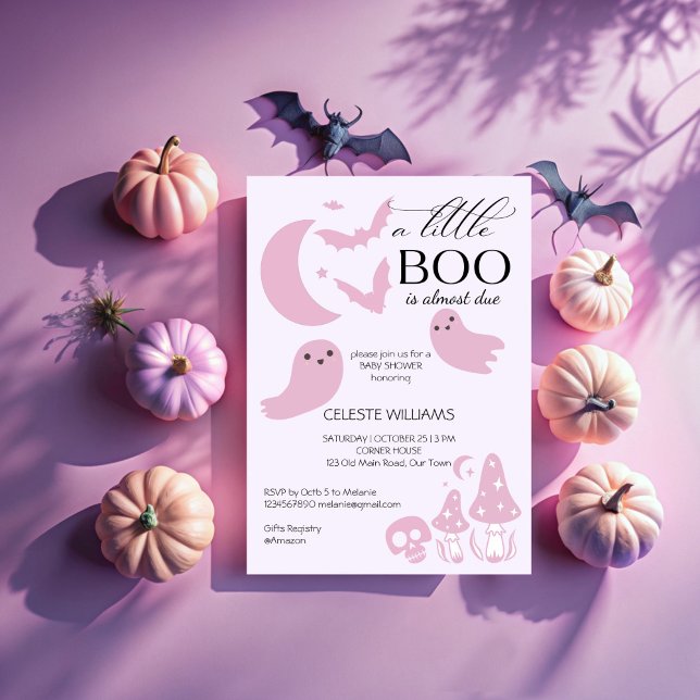 Ein kleines pastellrosa Halloween-Baby-Dusche Einladung (A little boo pastel pink Halloween baby shower Invitation template cute baby ghoset celestial)
