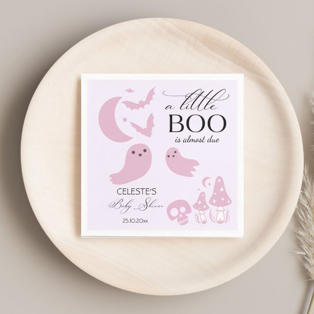 Ein kleines pastellrosa Halloween-Baby-Dusche Serviette (A little boo cute pastel pink Halloween baby shower customized Napkins personalized table decor)