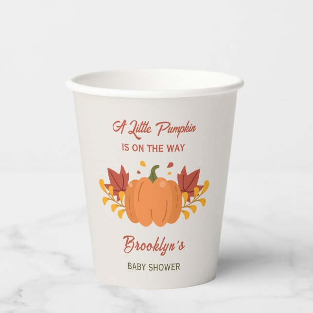 Ein kleines Pumpkin Baby Dusche Herbst Blätter Fal Pappbecher (Vorderseite)