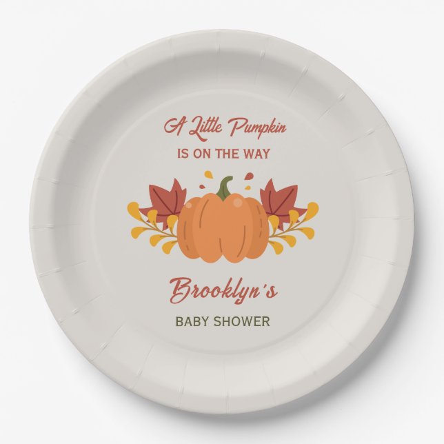 Ein kleines Pumpkin Baby Dusche Herbst Blätter Fal Pappteller (Vorderseite)