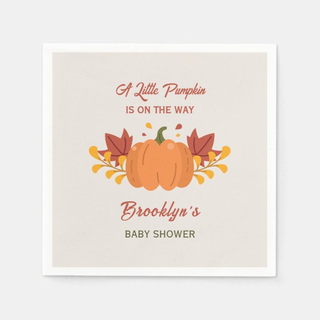 Ein kleines Pumpkin Baby Dusche Herbst Blätter Fal Serviette (Vorderseite)