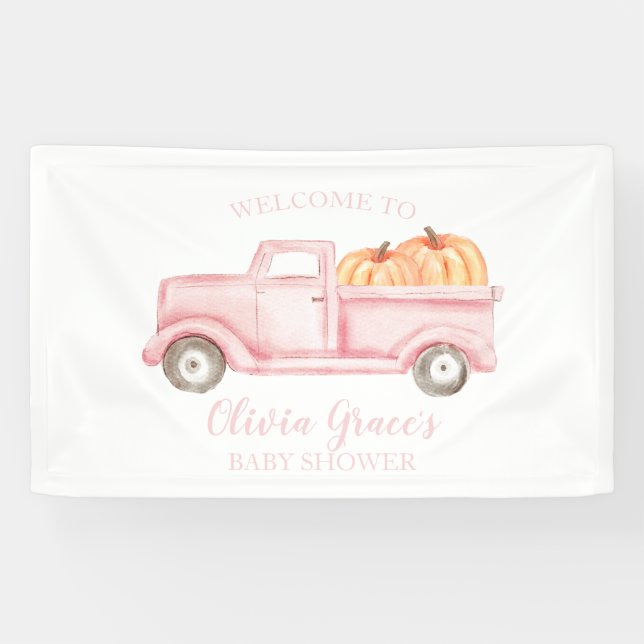 Ein kleines Pumpkin Baby Dusche rosa LKW-Banner Banner (Horizontal)