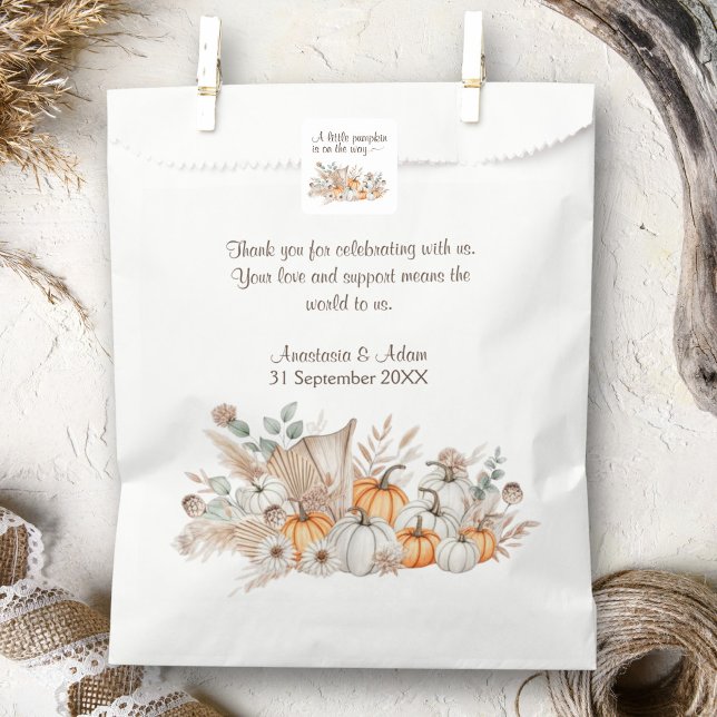 Ein kleines Pumpkin Boho Babydusche Geschenktütchen (A Little Pumpkin Is On The Way Baby Shower Thank You Bag and Sticker)