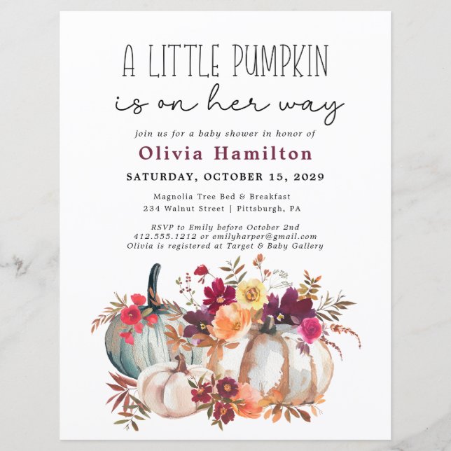 Ein kleines Pumpkin Budget Fall Floral Baby Dusche (Vorderseite)