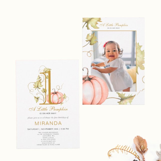 Ein kleines Pumpkin-Foto zum ersten Geburtstag Einladung (I wish you happiness!)