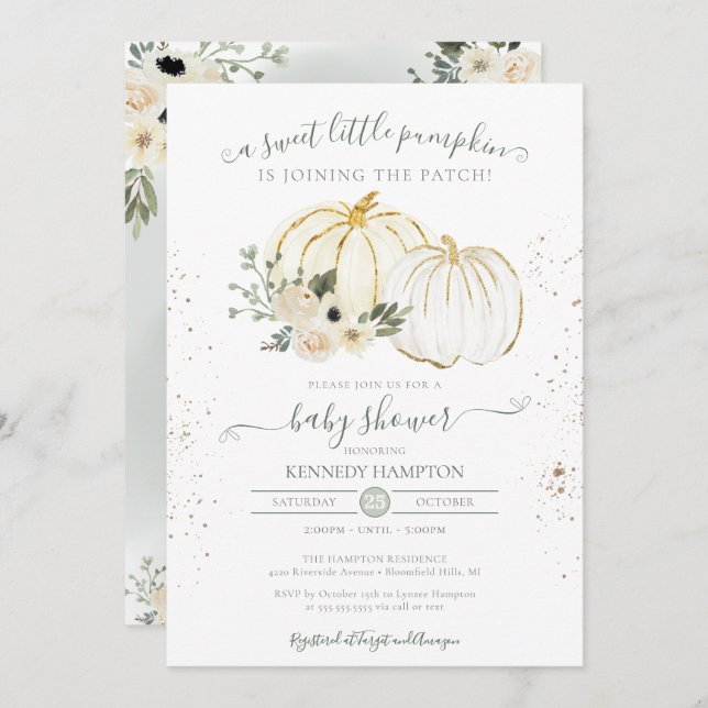 Ein kleines Pumpkin Gender Neutral Fall Baby Dusch Einladung (Vorne/Hinten)