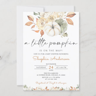Ein kleines Pumpkin Herbst Floral Fall Baby Dusche Einladung