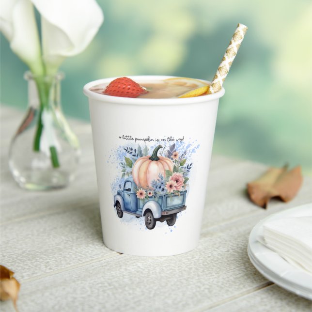 Ein kleines Pumpkin Truck Blue Watercolor Baby Dus Pappbecher (In Situ)