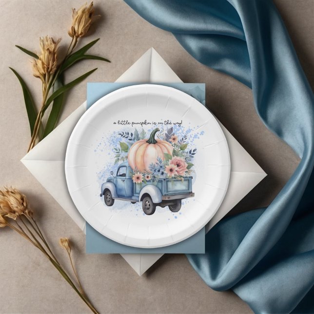 Ein kleines Pumpkin Truck Blue Watercolor Baby Dus Pappteller (Von Creator hochgeladen)