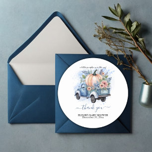 Ein kleines Pumpkin Truck Blue Watercolor Baby Dus Runder Aufkleber