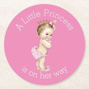 Ein kleines Rosa Prinzessin-Babyparty Runder Pappuntersetzer