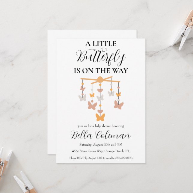 ein kleines Schmetterling Baby Dusche Einladung (Vorderseite/Rückseite Beispiel)
